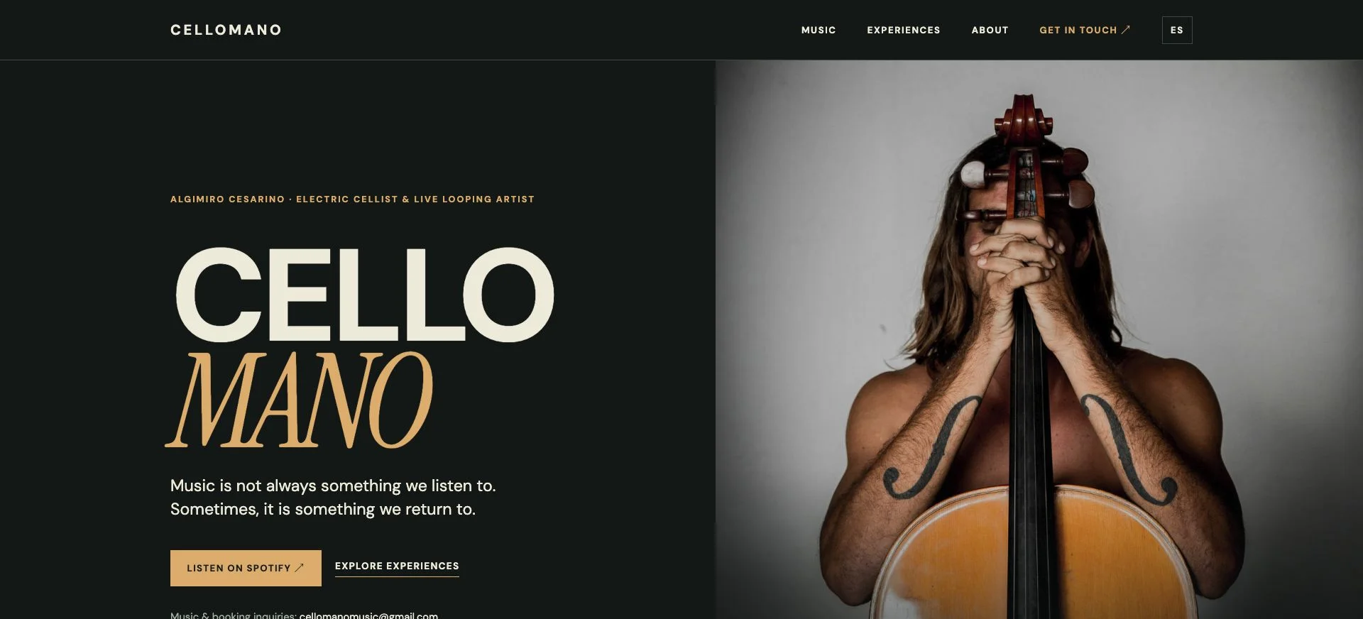 Captura de la web de Cellomano, con la presentación de Algimiro Cesarino y su violonchelo.